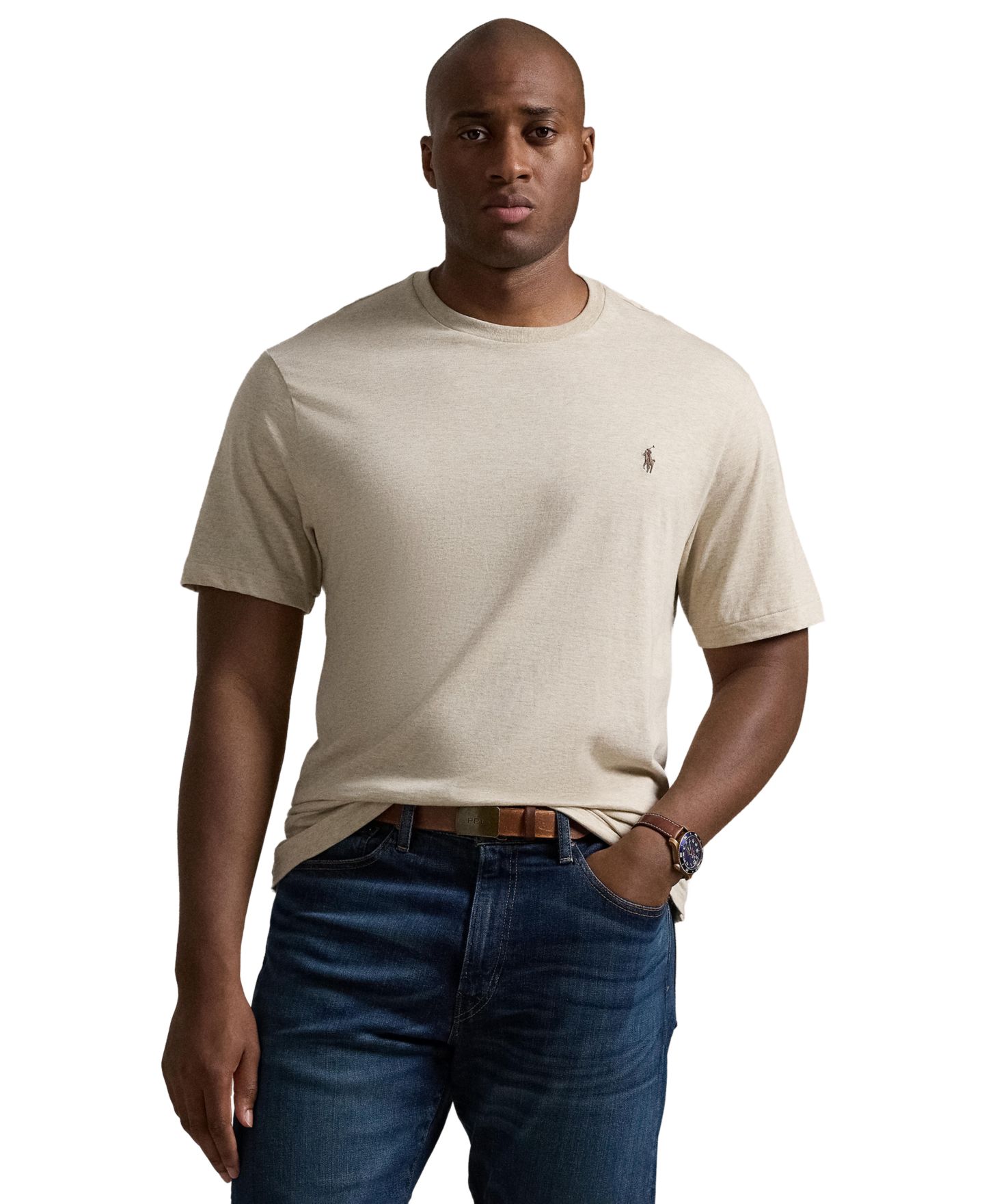 Мужская футболка Polo Ralph Lauren Big & Tall The Iconic Mesh, цвет: Дюнный меланжевый — фото 3