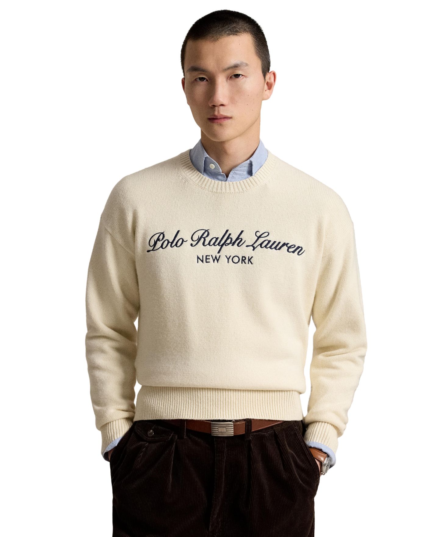 Мужской свитер Polo Ralph Lauren Regular-Fit Logo Wool-Cotton, цвет: Кремовый — фото 3