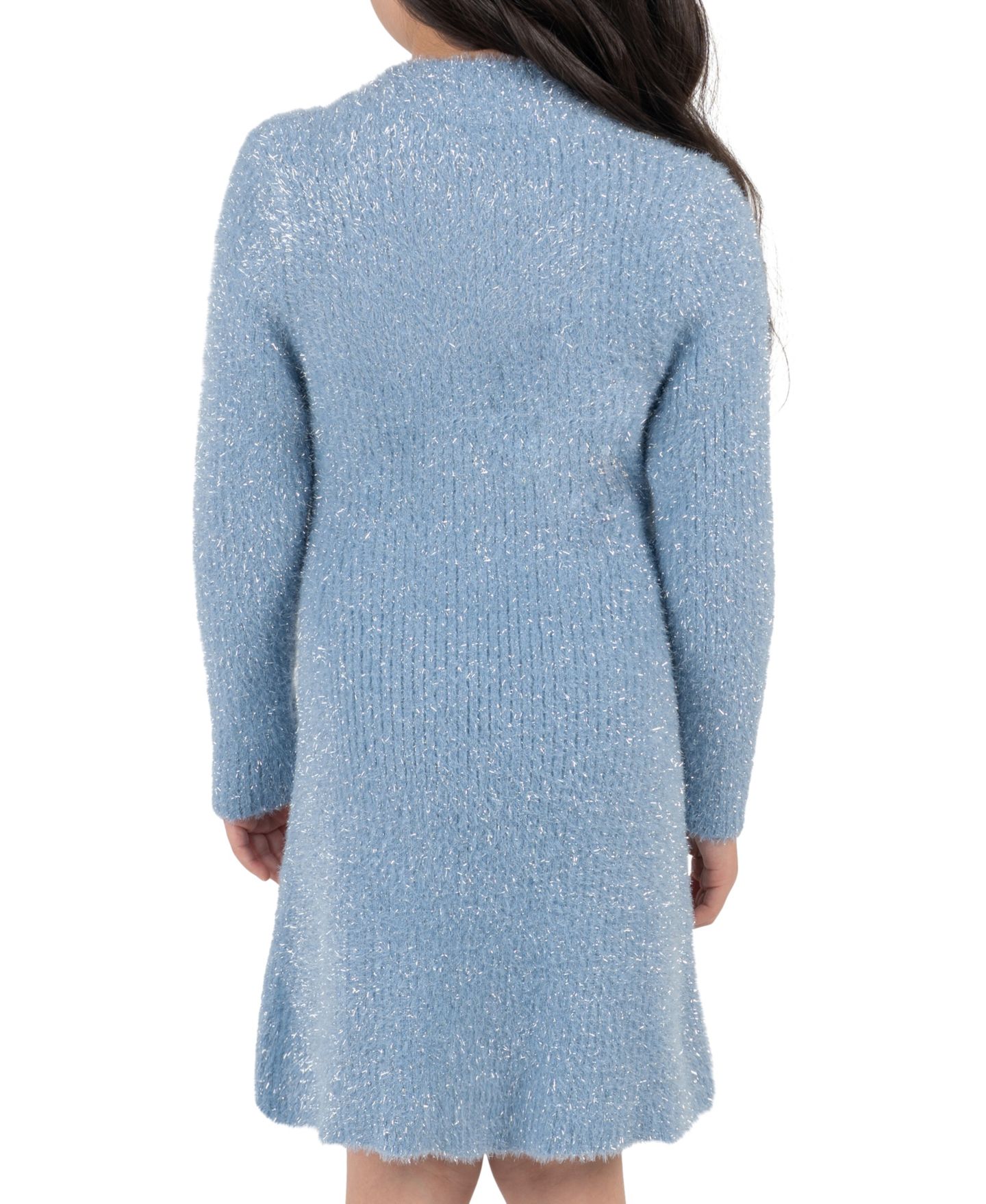 Платье Rare Editions Metallic Rib Knit A-Line with Rhinestone Bow Detail для девочек, цвет: Синий — фото 3