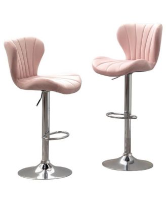 Ellston Upholstered Adjustable Swivel Barstools in Pink, Set of 2
