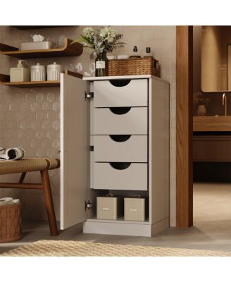 100% Solid Wood Bathroom Linen Cabinet, 16.5"W x 35.75"H, Raised Panel Door, 4 Drawers and Adjustable Shelves