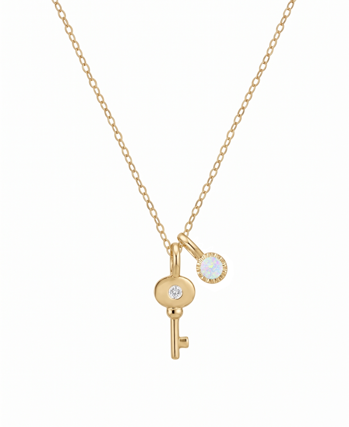 Macy's Opal and Diamond Accent Key Pendant (1/20 ct. t.w.) in 14k Gold - 14k Gold