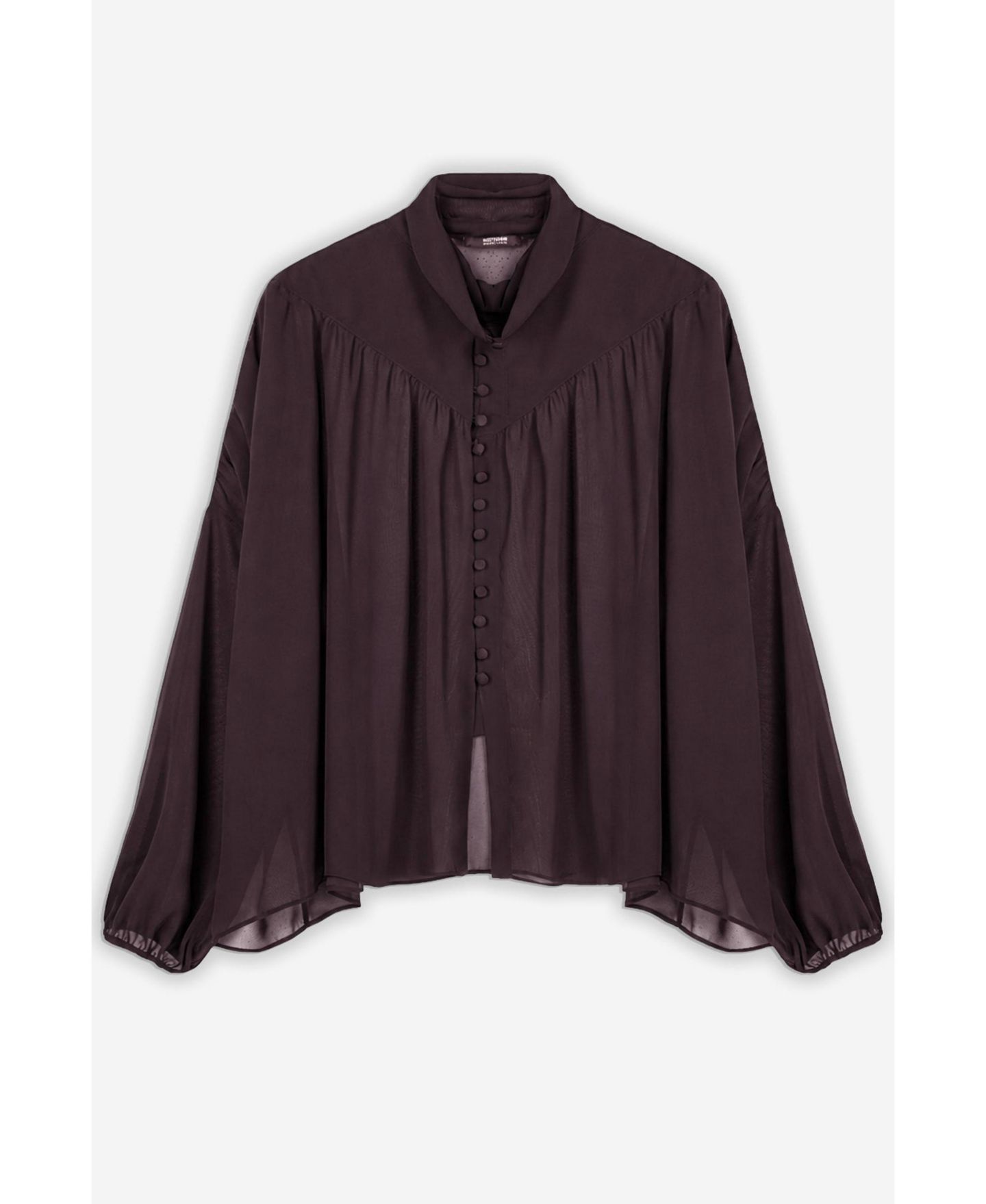 Женская блузка NOCTURNE Stand Collar Long-Sleeve Sheer, цвет: Коричневый — фото 6