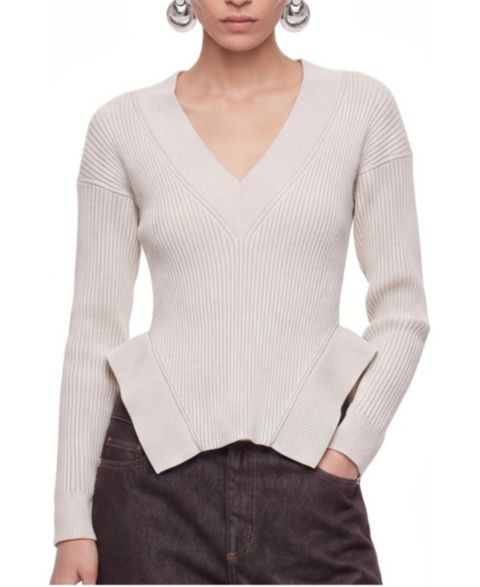 Женский топ NOCTURNE Ribbed-Knit V-Neck Peplum, цвет: Бежевый