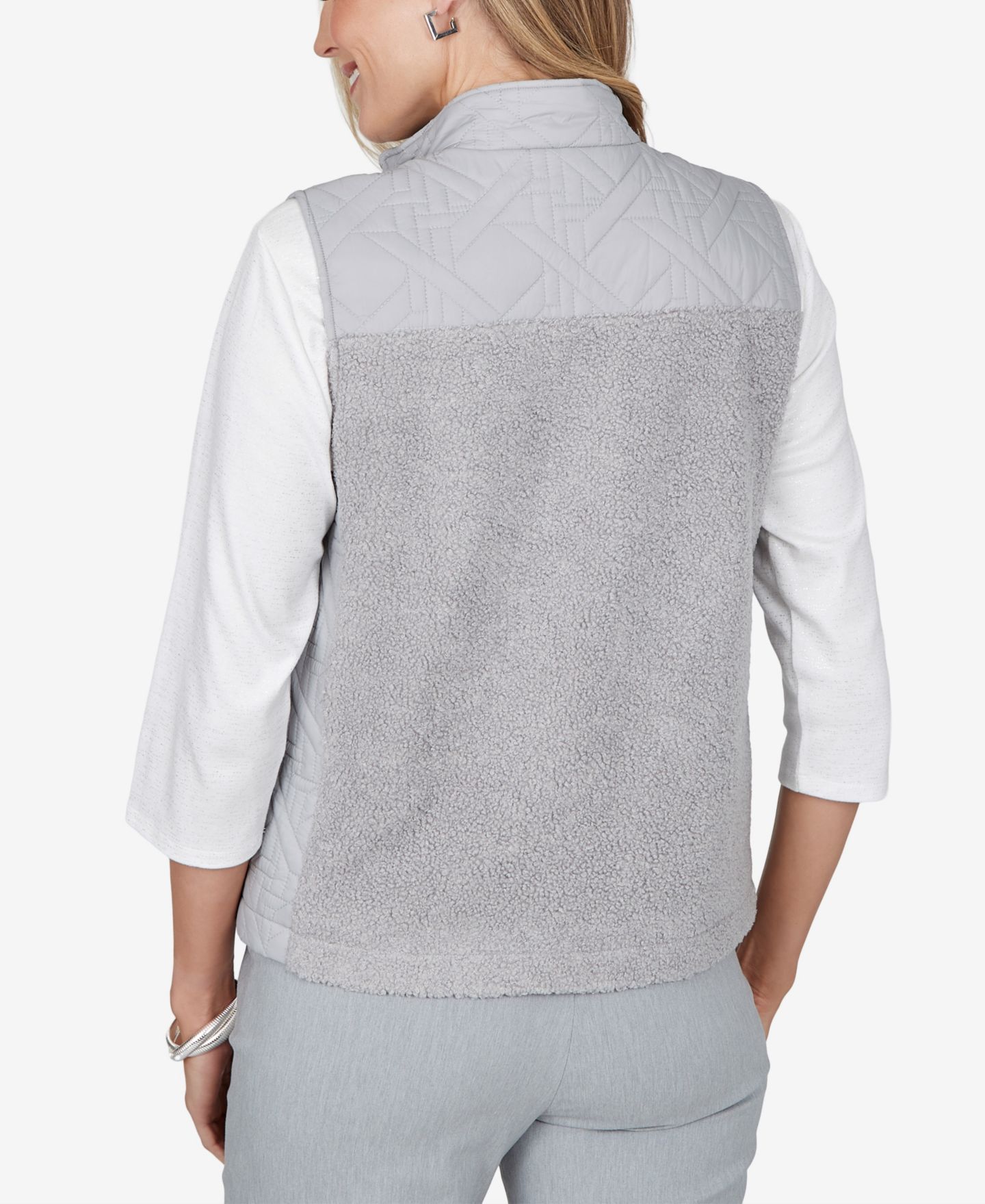 Женский жилет Alfred Dunner Petite Quilted Fleece Zipper, цвет: Серый — фото 5
