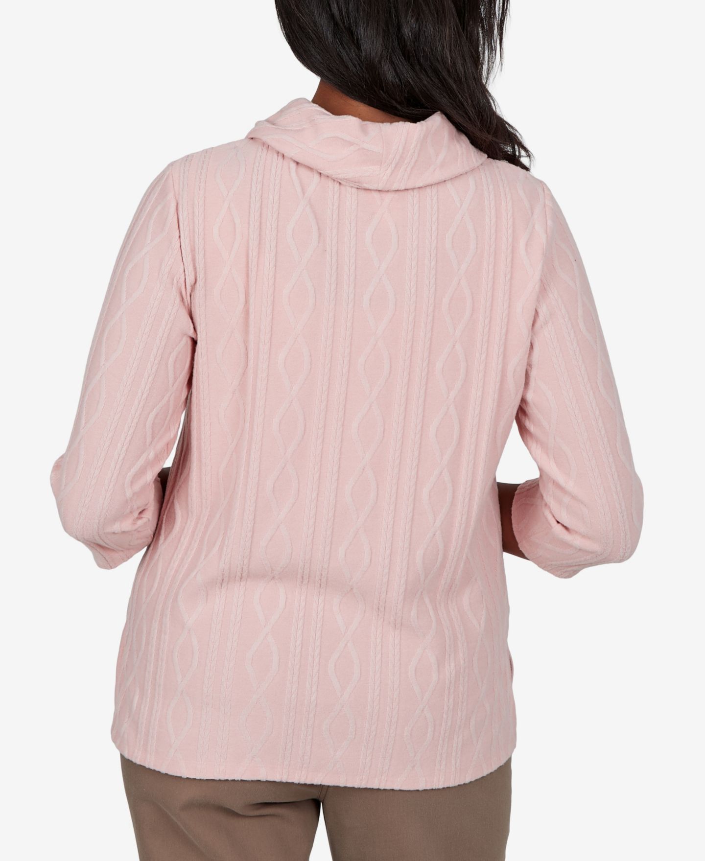 Женский свитер Alfred Dunner Petite Cable-Knit Cowl Neck 3/4-Sleeve Pullover Top, цвет: Абрикосовый — фото 5