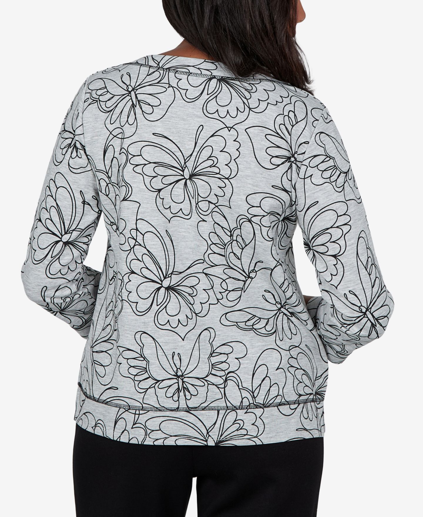 Женский топ Alfred Dunner Petite Butterfly-Print 3/4-Sleeve Crewneck, цвет: Granite — фото 5