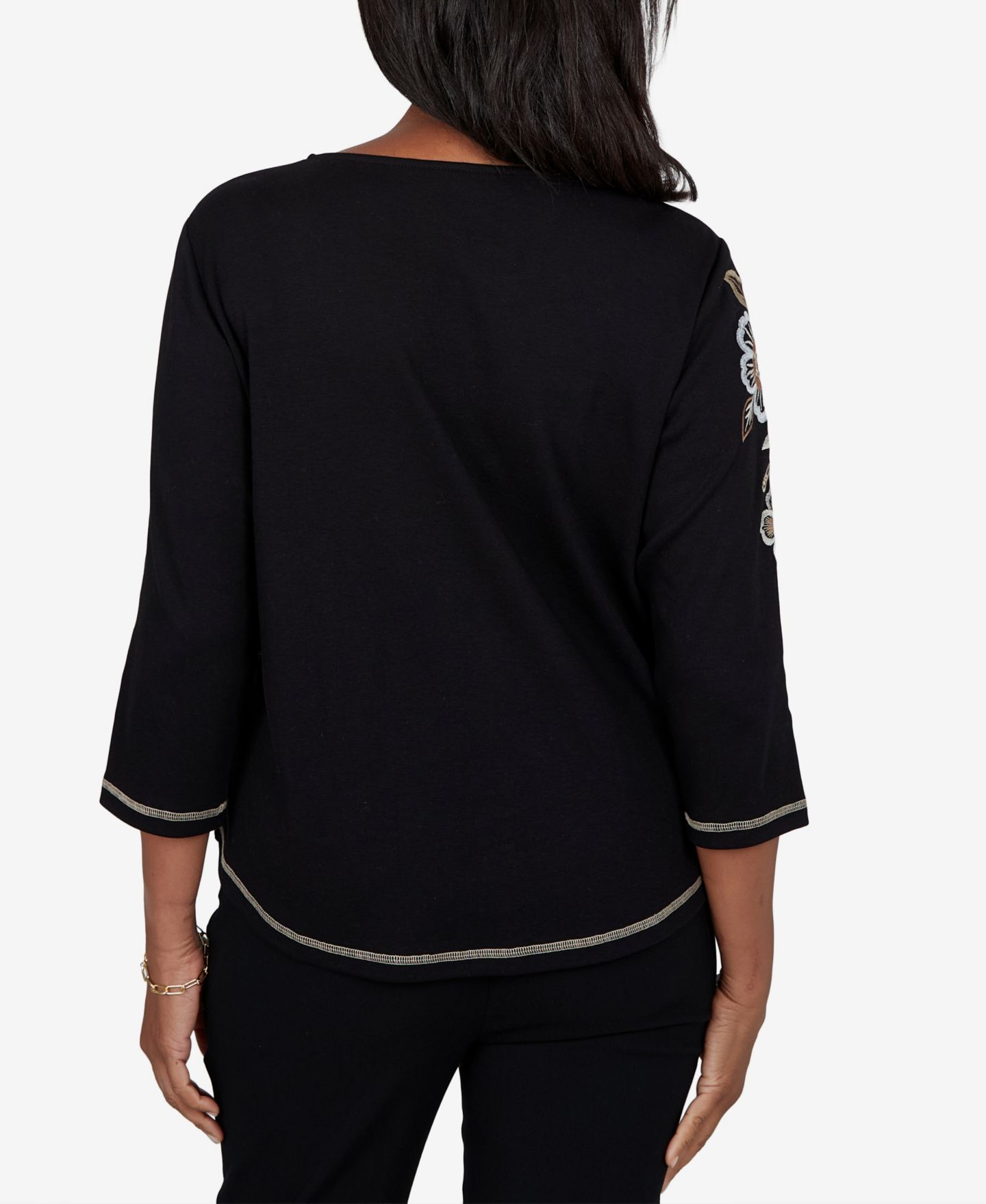 Женский топ Alfred Dunner Petite 3/4-Sleeve Floral Embroidered, цвет: Чёрный — фото 5