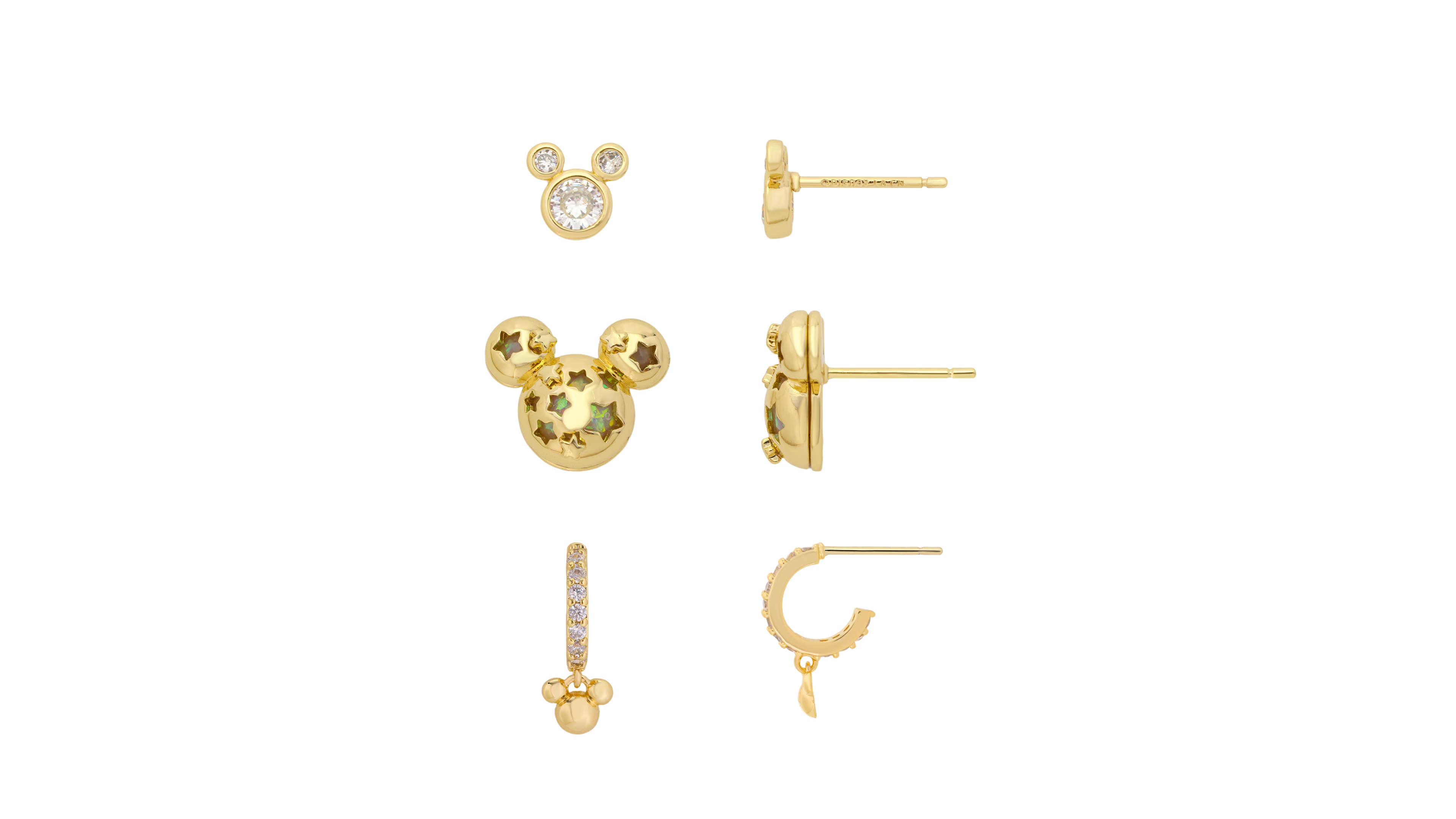 Disney Cubic Zirconia Gold-Plated Mickey Mouse Stud and Hoop Earrings, 3-Piece Set