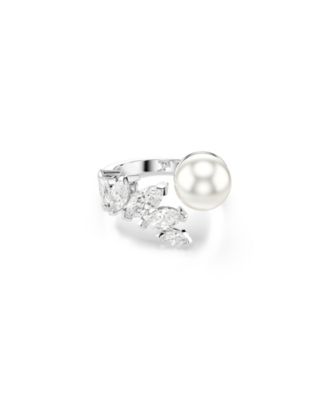 Mesmera White Crystal and Imitation Pearl Marquise-Cut Open Ring