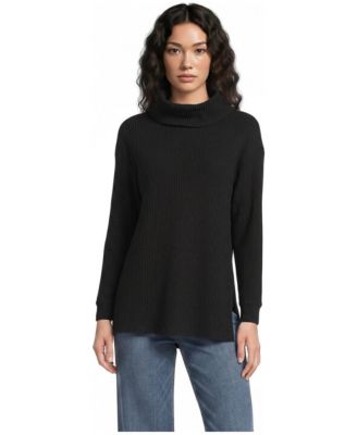 Women's Long Sleeve Waffle Cowl Neck Tunic