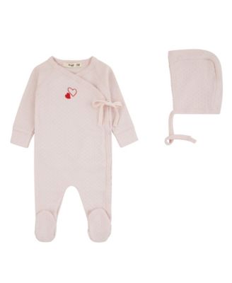 Baby Girls' 1M - 12M Pointelle Footie and Bonnet, 2-Piece Set