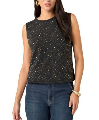 Women's Sleeveless Embellished Knit-to-Woven T-Shirt