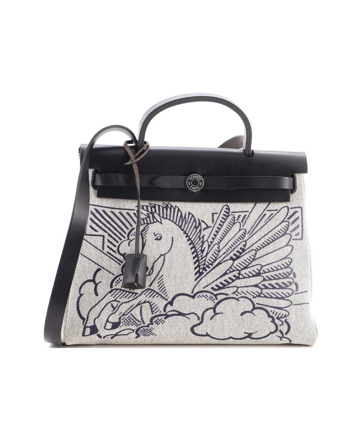 Pre-Owned Hermes 31 Herbag Zip Pegase Pop Toile and Leather - Black