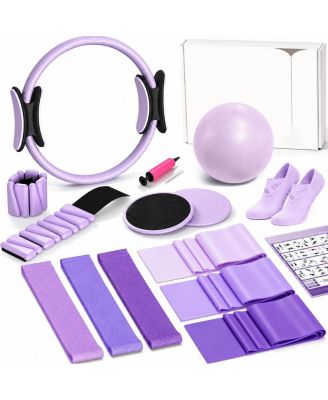 19 in 1 Home Pilates Kit Workout Equipment With Resistance Bands Sliders Ankle Weights And Grip Socks