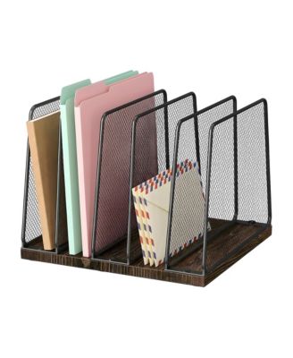 Mesh Metal Wood Desk File Organizer 5 Section Upright Sorter For Office Home Storage