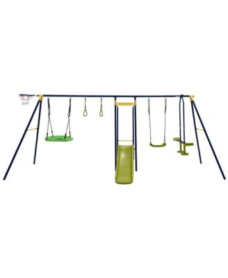7-in-1 Stable A-shaped Outdoor Swing Set for Backyard, for Backyard and Outdoor Active Play ages 3 to 10 years