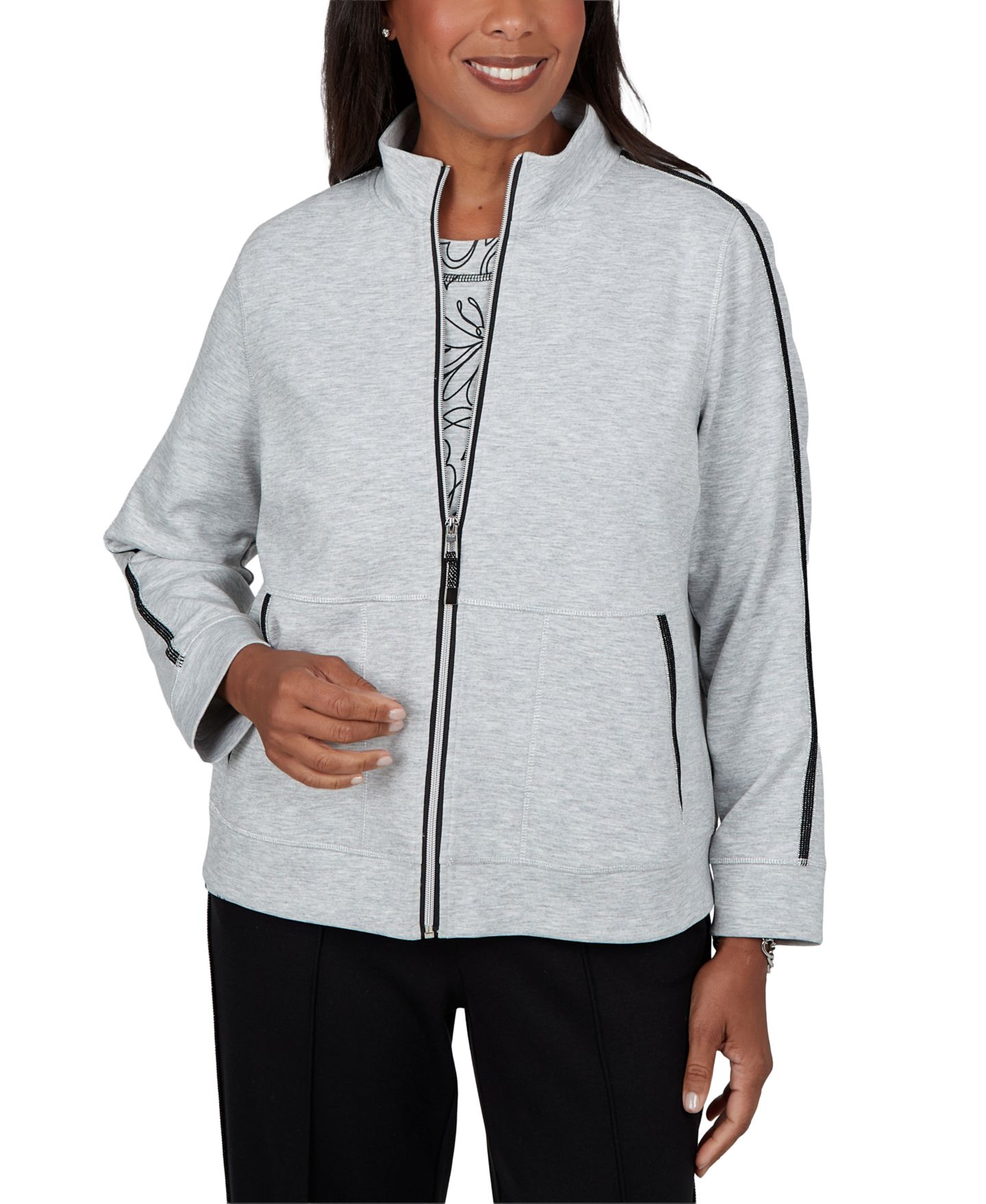 Женская куртка Alfred Dunner Petite Fleece Stand-Collar, цвет: Granite — фото 1