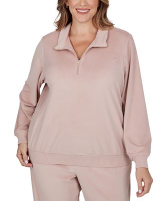 Plus Size Quarter-Zip Stand-Collar Long-Sleeve Top
