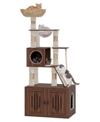 2-In-1 Cat Tree with Litter Box Enclosure, 66.9-Inch Tall Cat Condo, Multi-Level Perch and Scratching Posts for Cats