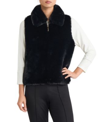 Women's Faux Fur Zip-Front Collared Vest