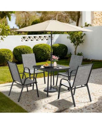 4-Person Patio Dining Set, Textilene Stackable Chairs and Square Table with Umbrella Hole
