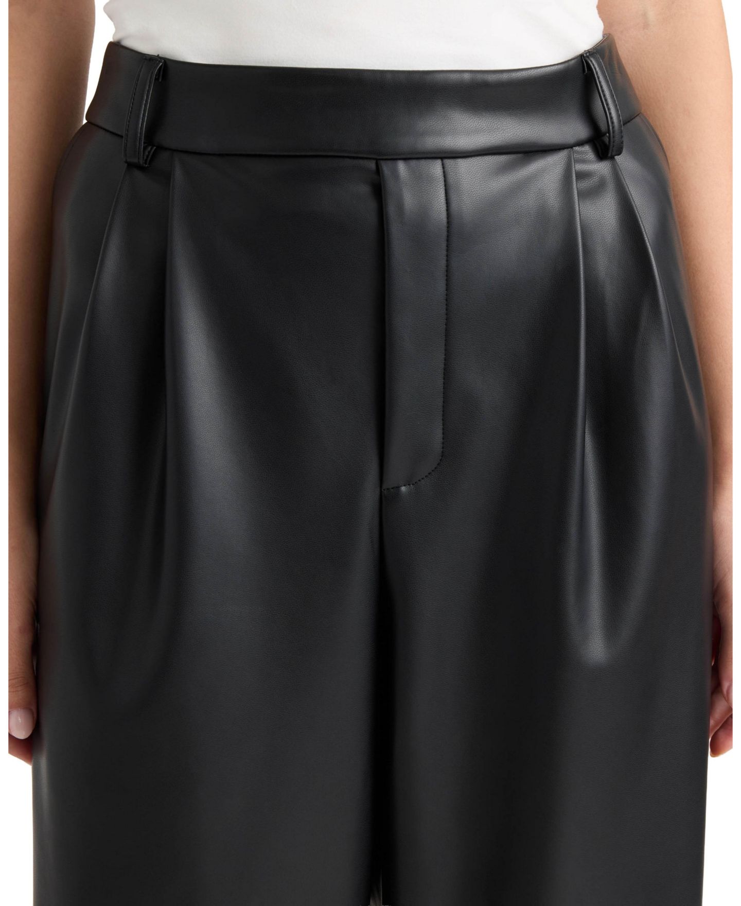 Женские брюки Ellen Tracy Pleated Wide-Leg Faux Leather, цвет: Чёрный — фото 5