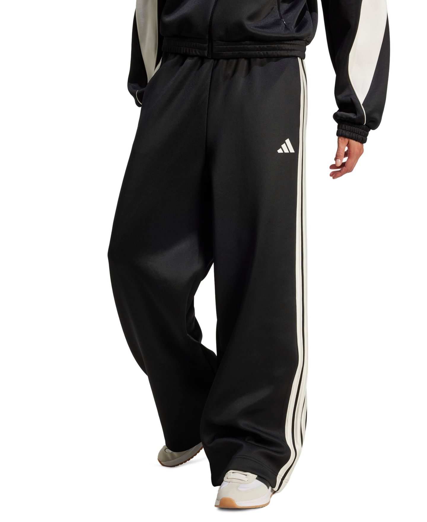 Женские брюки adidas W Stadium Tp Wide-Leg Pull-On, цвет: Чёрный / Молочный белый — фото 1