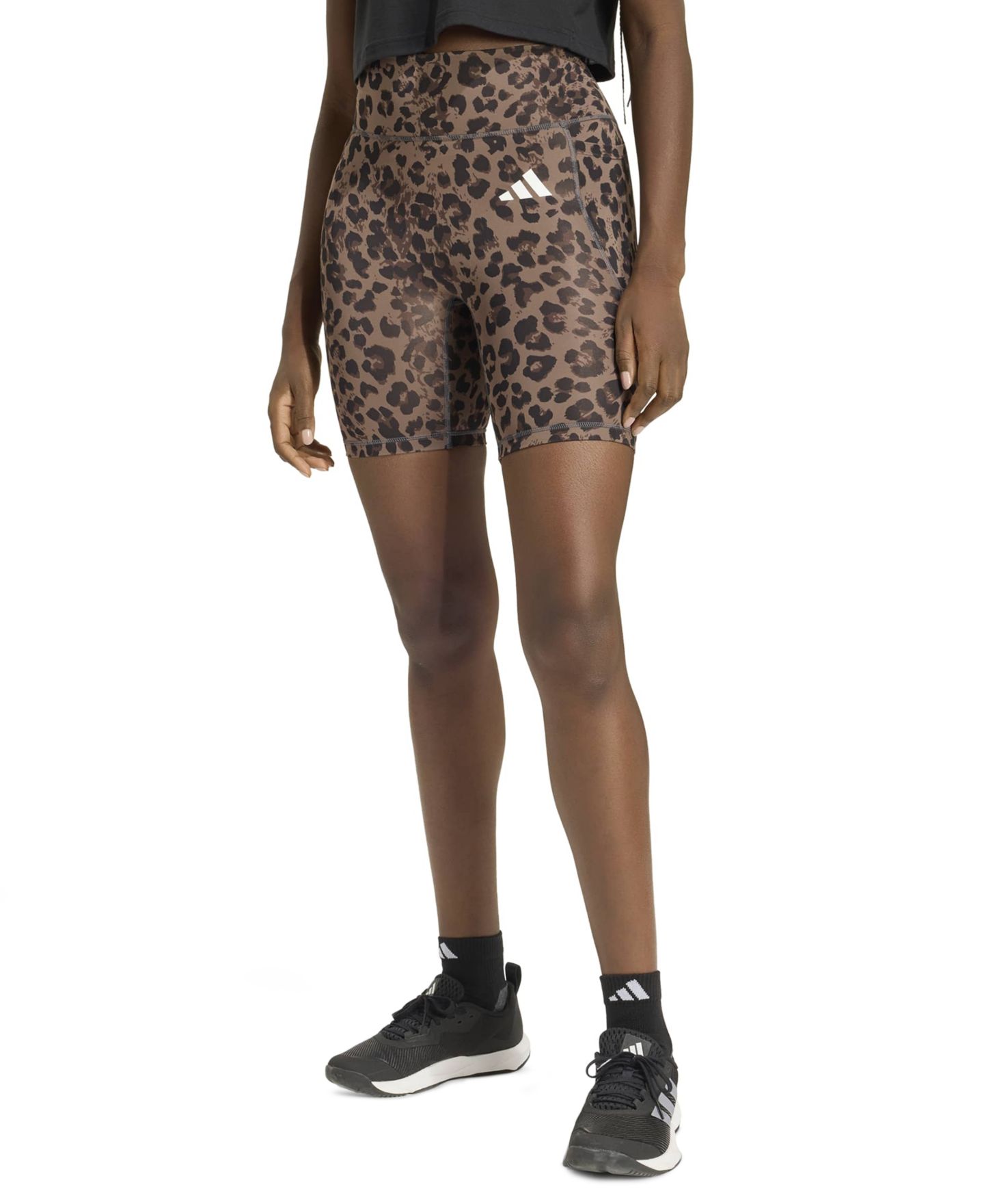Женские леггинсы adidas Optime Essentials Leopard Print Short, цвет: Льняной / Хаки — фото 10