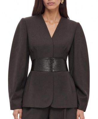 Women's Croc Effect Belted Collarless Jacket