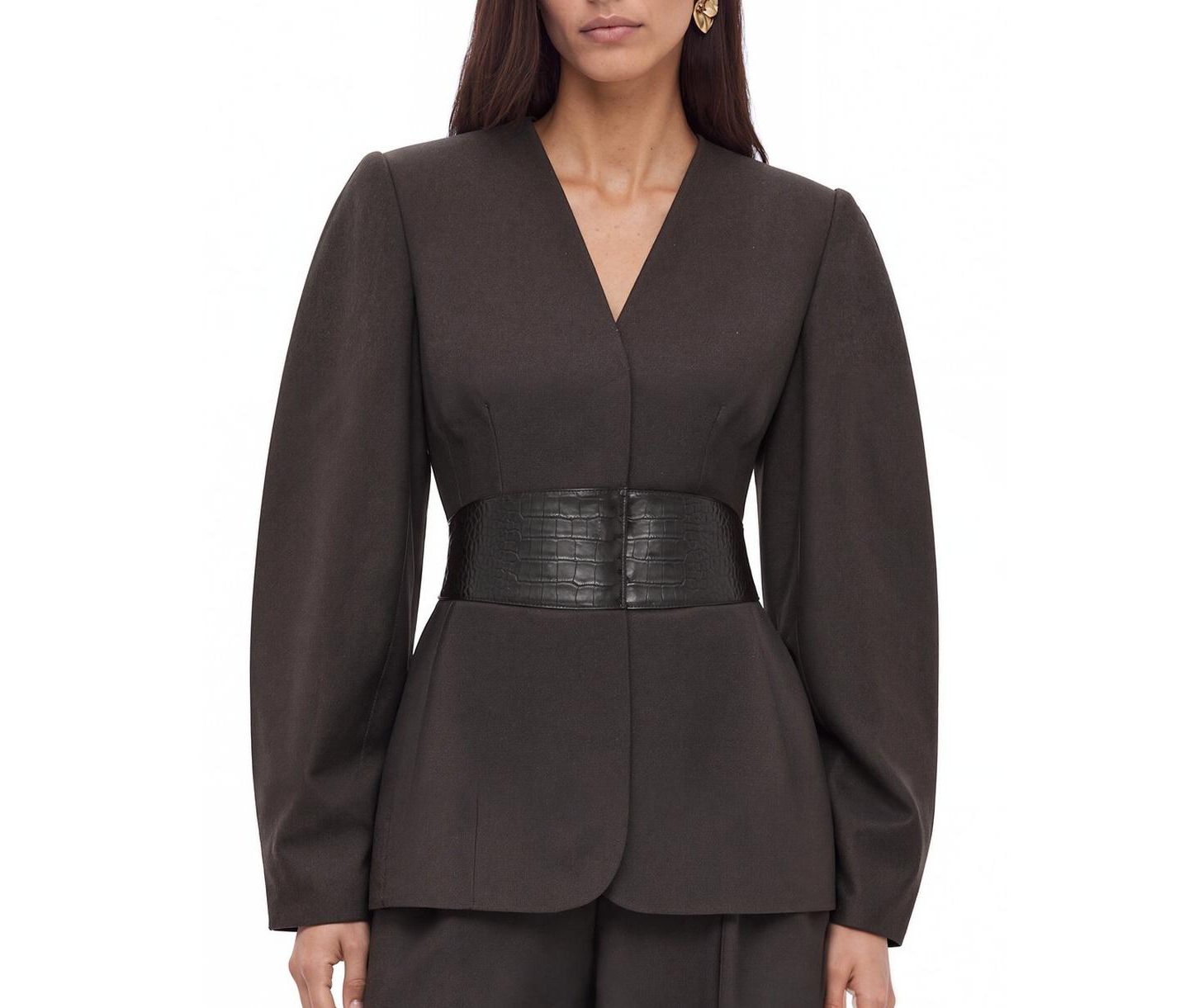 Женская куртка NOCTURNE Croc Effect Belted Collarless, цвет: Коричневый — фото 1