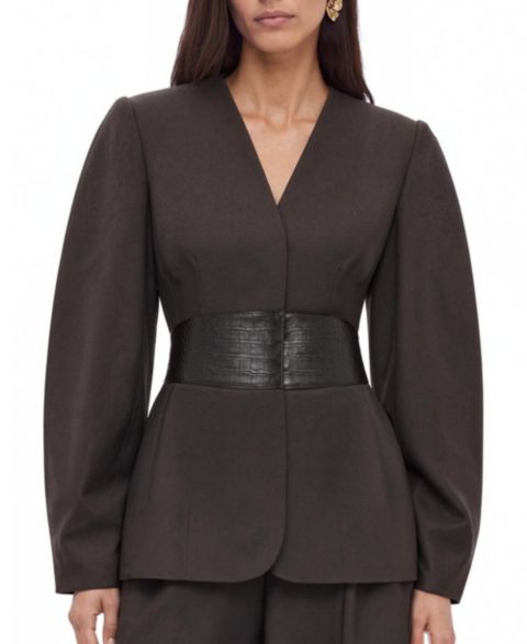 Женская куртка NOCTURNE Croc Effect Belted Collarless, цвет: Коричневый