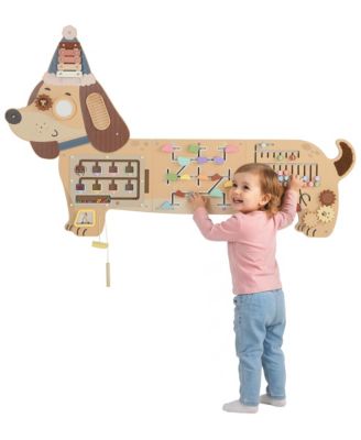 Wooden Montessori Sensory Dachshund-Shaped Wall Busy Board, Ages 18 Months-6 Years