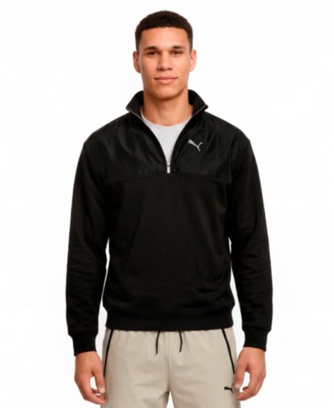 Мужская толстовка PUMA Elevated Shine Fleece Half Zip, цвет: Чёрный