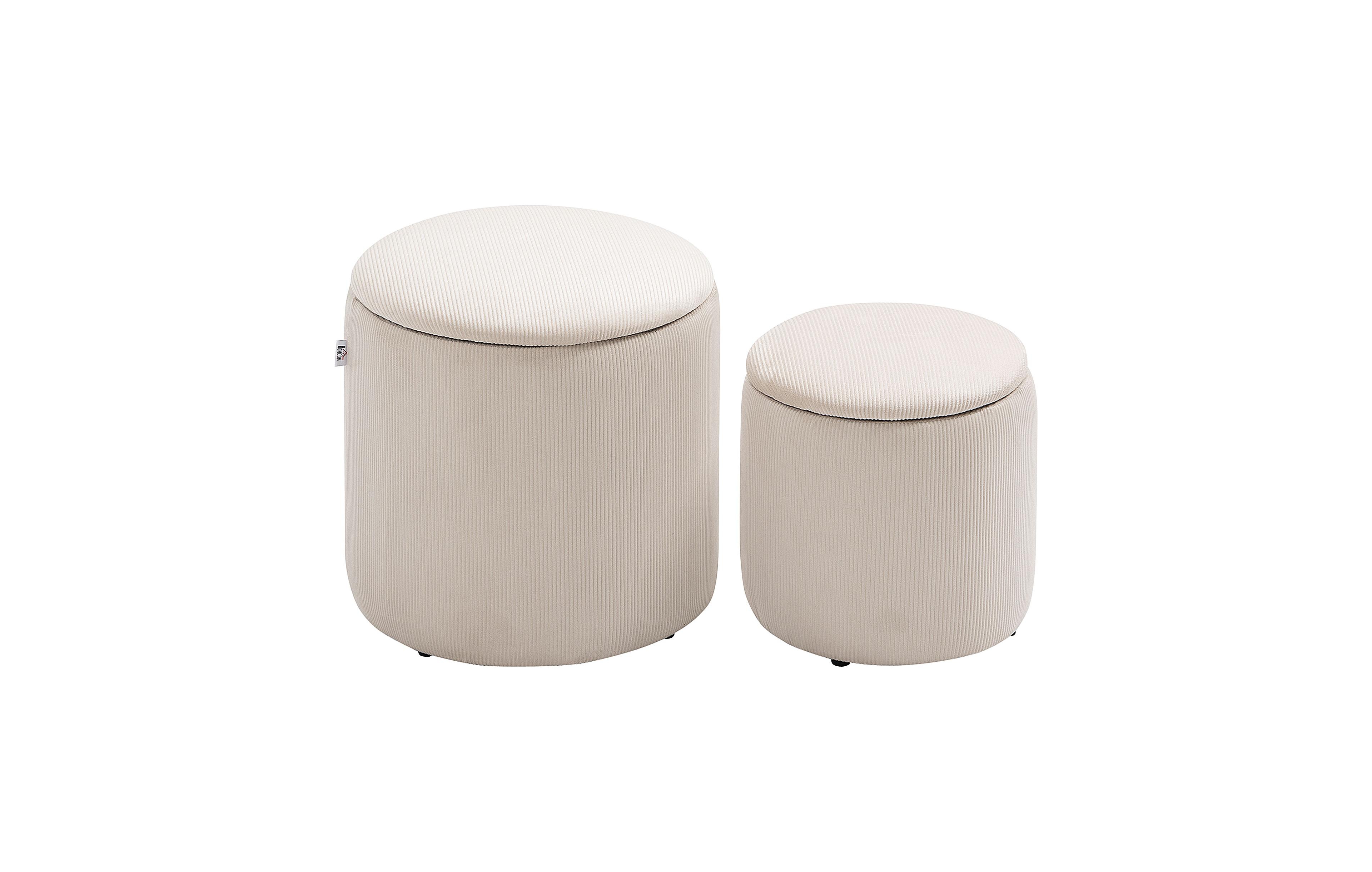 Homcom Ottoman with Storage Set of 2, Corduroy Stool
