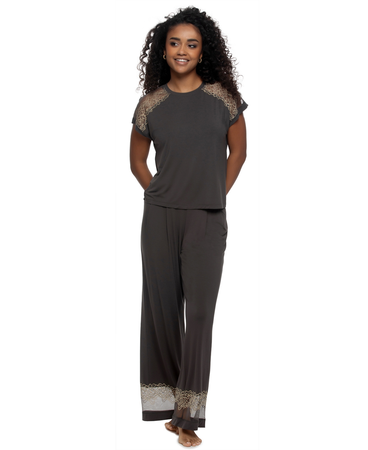 Felina Women's Esme Lace Wide Leg Top and Pants, 2-Piece Set - Catacombs