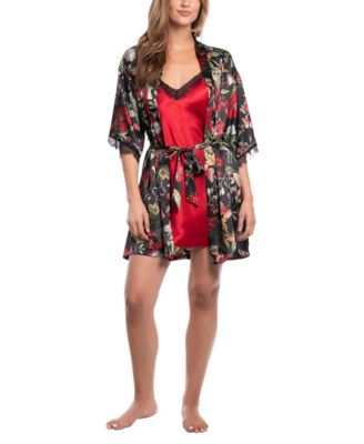 Women's Lace V-Neck Chemise and Wrap Robe, 2-Piece Set
