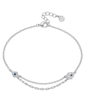 Hamsa and Evil Eye Anklet in Silver Plate