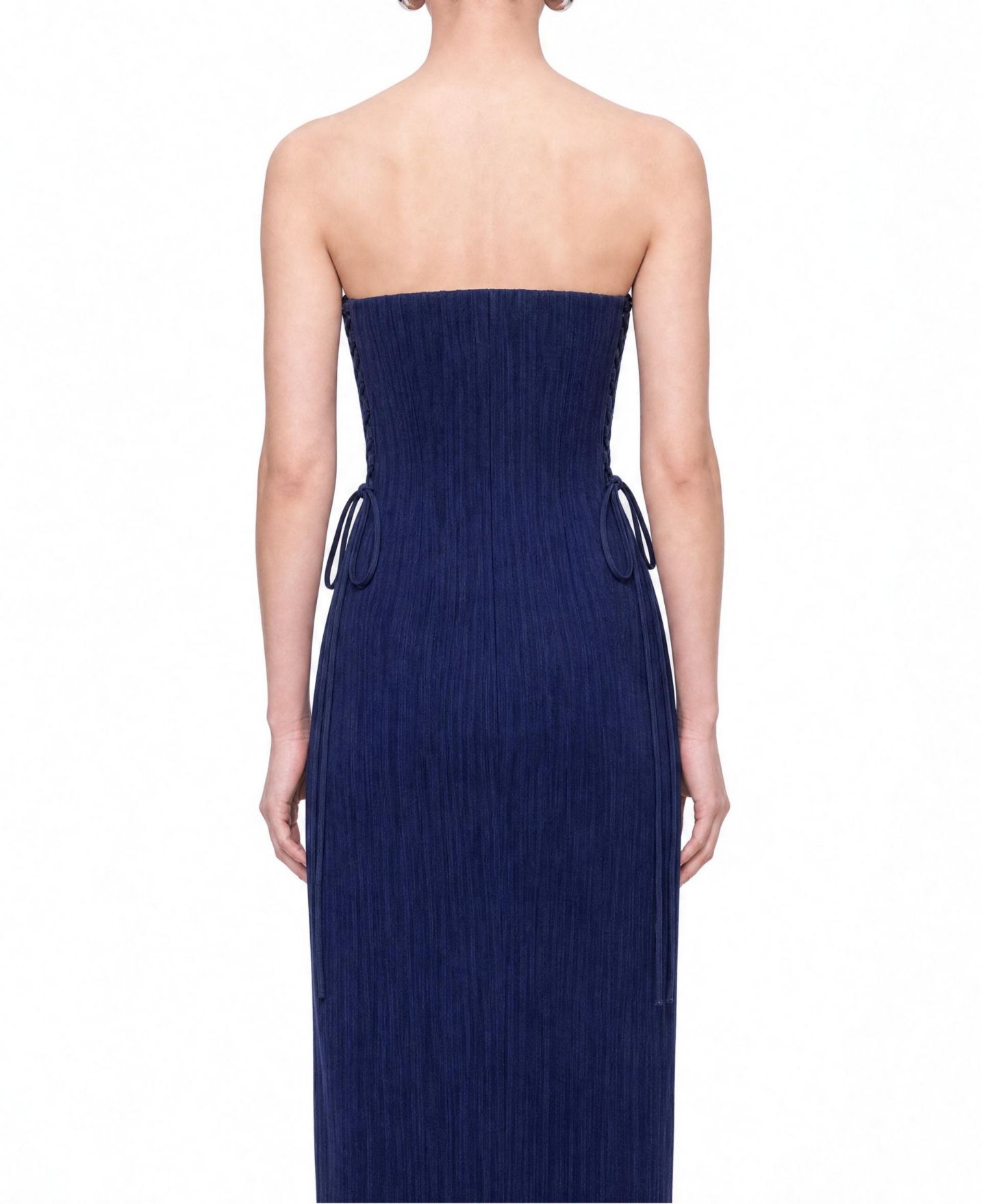 Женское платье NOCTURNE Lace-Up Strapless Midi, цвет: Тёмно-синий — фото 2
