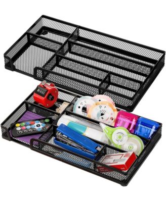 2 Pack 6 Compartment Metal Mesh Desk Drawer Organizer Tray for Home Office Kitchen Vanity