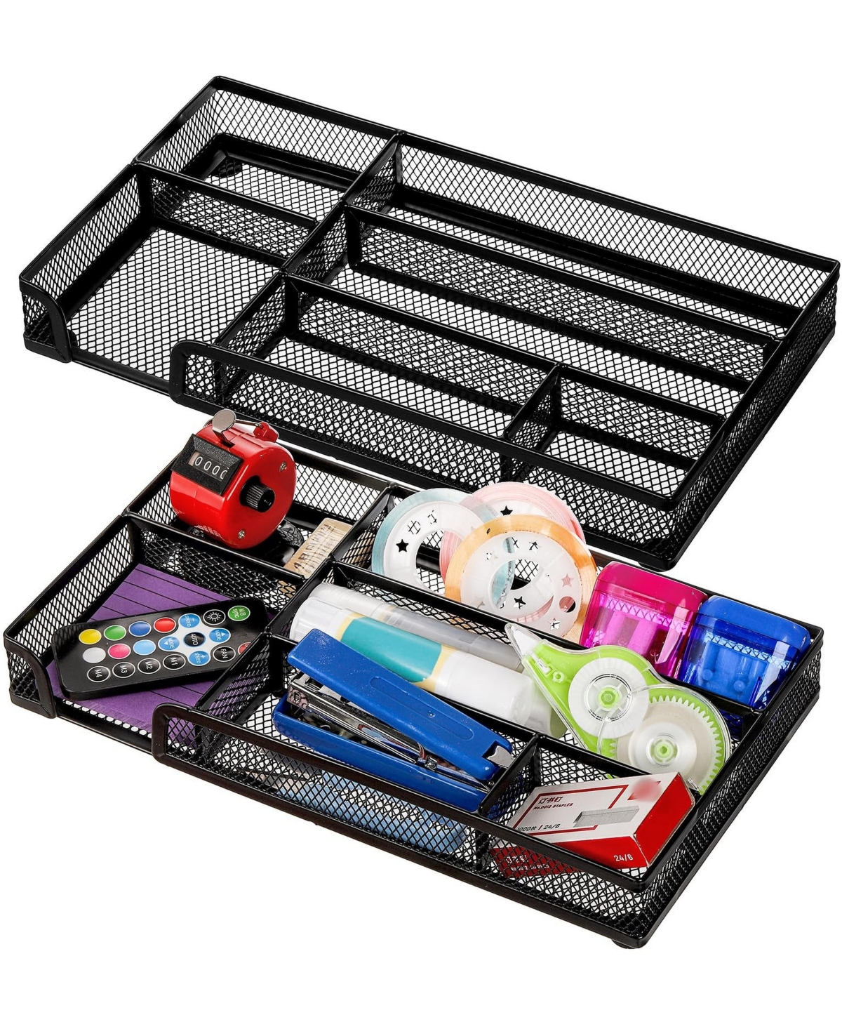 Four Candies 2 Pack 6 Compartment Metal Mesh Desk Drawer Organizer Tray for Home Office Kitchen Vanity