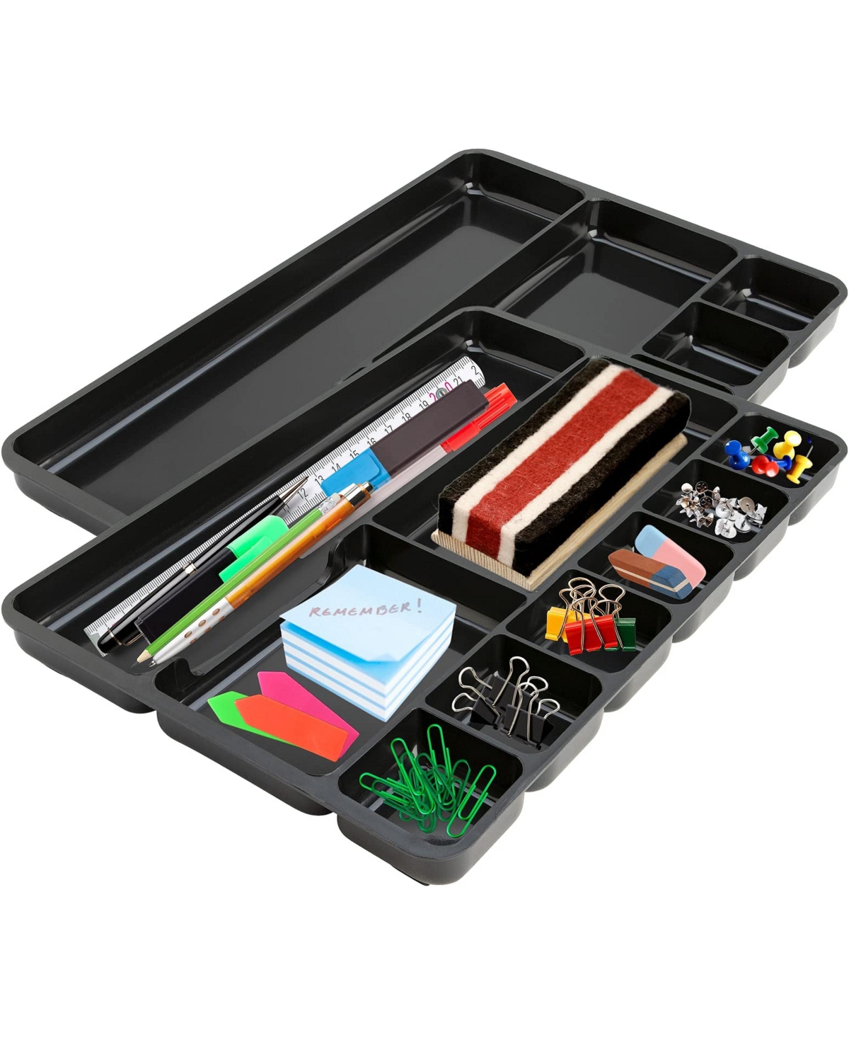 Four Candies 9 Compartment Desk Drawer Organizer 2 Pack Sticky Note Section Slim Tray for Office Home Sewing