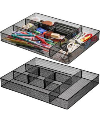 2 Pack Mesh Metal Drawer Organizer Trays With Removable Dividers For Home Office Vanity
