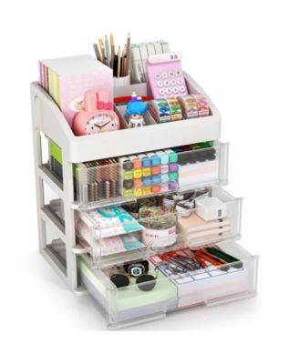 3 Drawer Desk Organizer Plastic Storage For Office School Home Makeup Supplies