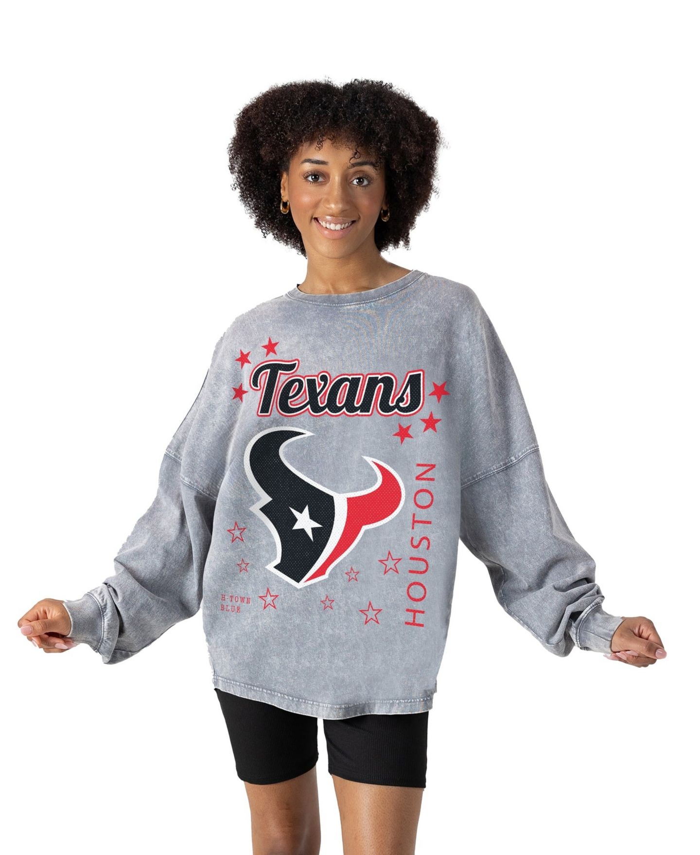 Женская футболка Gameday Couture Gray Houston Texans Starbound Oversized Snow Wash Long-Sleeve — фото 1