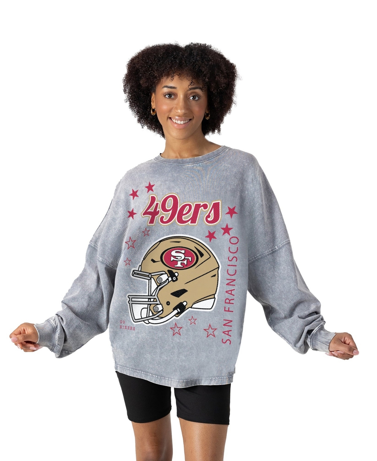 Gameday Couture Women's Gray San Francisco 49ers Starbound Oversized Snow Wash Long-Sleeve T-Shirt - Gray