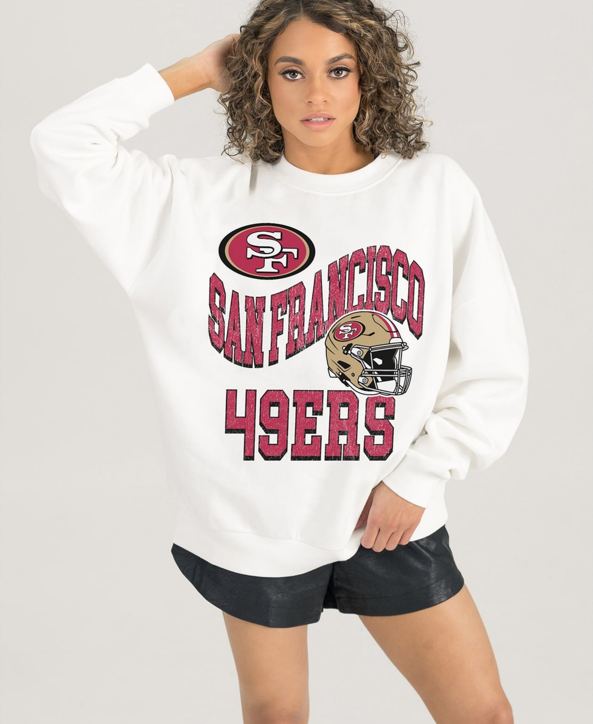 Gameday Couture Women's White San Francisco 49ers Oversized Hard Earned Premium Fleece Pullover Sweatshirt - White