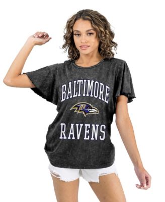 Women's Black Baltimore Ravens Relaxed Flutter Sleeve T-Shirt