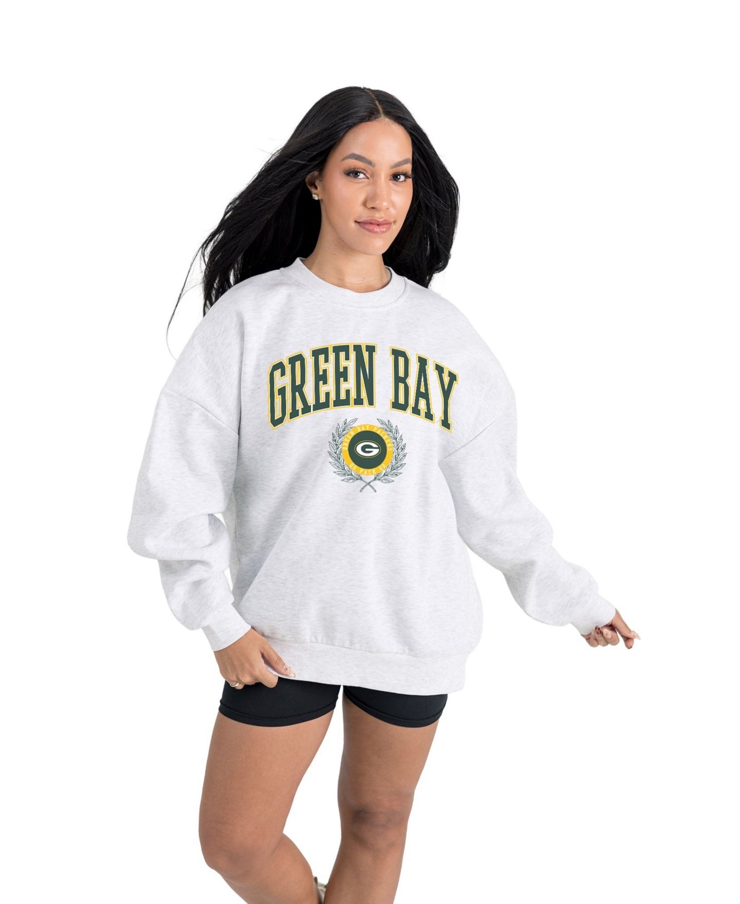 Женская толстовка Gameday Couture Ash Green Bay Packers Traditional Logo Oversized Premium Fleece Pullover — фото 1