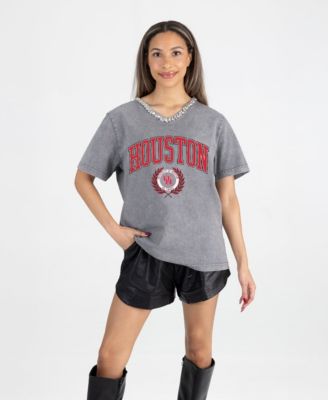 Women's Gray Houston Cougars Iconic Edge Rhinestone V-Neck T-Shirt
